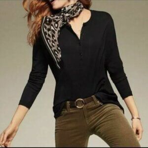 Cabi Sty #3624 Black Jersey Knit Henley Long Sleeve Top Size Small Stretch